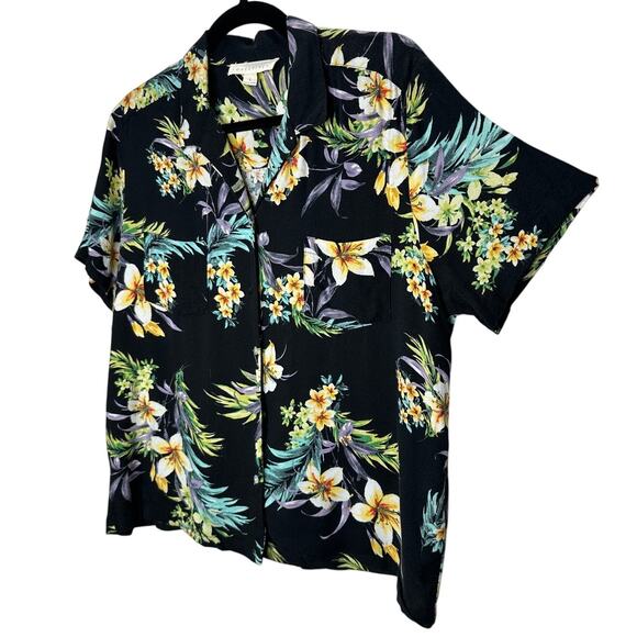 Lovestitch Black Teal Yellow Multi Short Sleeve Collared Button Hawaiian Shirt L - Picture 1 of 12